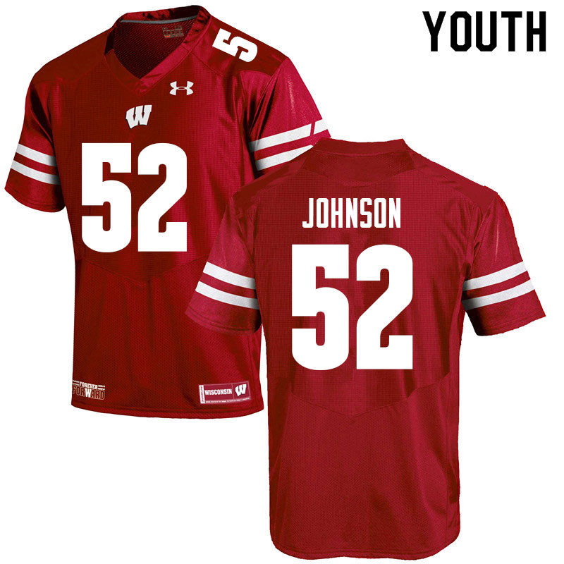 Youth #52 Kaden Johnson Wisconsin Badgers College Football Jerseys Sale-Red
